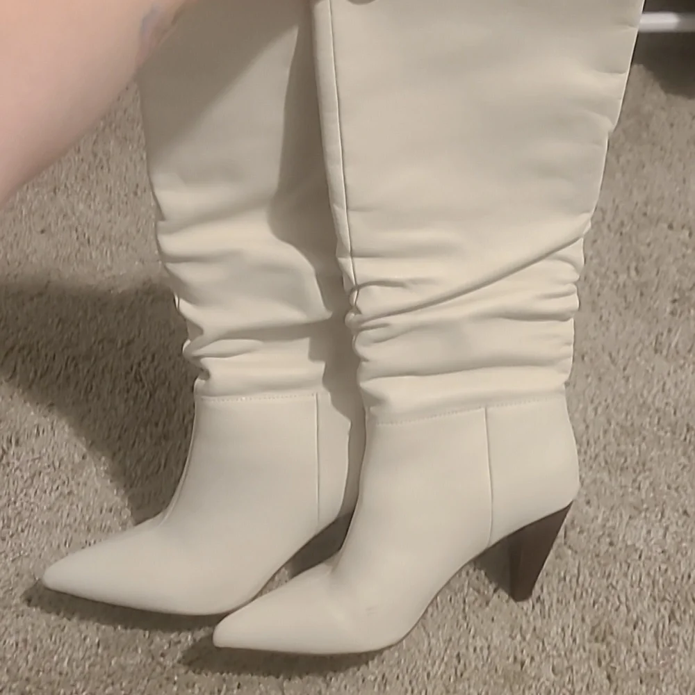 GUC Kensie Kalani Ivory Leather Knee High Boots Soft Slouchy Women's Sz 8M - Picture 9 of 10
